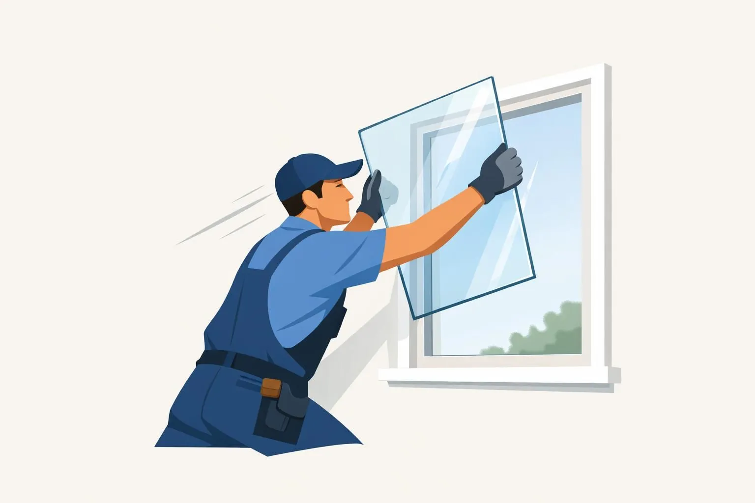Illustration d'un vitrier intervenant rapidement à Seclin, installant une vitre en urgence. Disponible 24h/24.